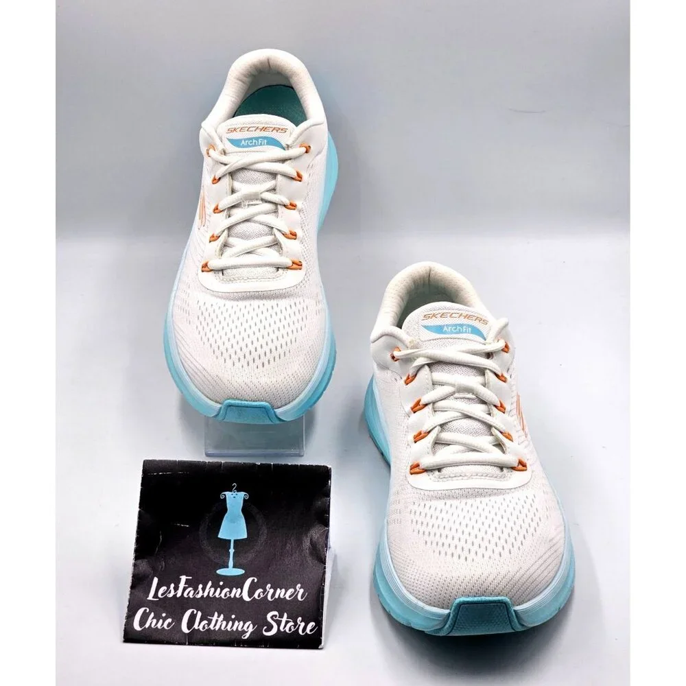 Skechers Men's White & Aqua Arch Fit 2 Athletic Running Sneakers Size 8.5 2904 - Picture 2 of 16